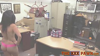 Natural tits Latina sucks big pawnshop owner cock before sex