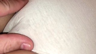 Spit and rub hairy hot pussy with cameltoe