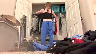 POV: youre watching me hang up my clothes but my pants keep falling down and exposing my bare butt