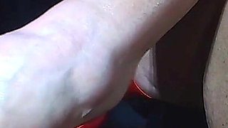 Sensual Blond Secretary Toe Tapping Her Heels in Red Sexy Outfit