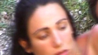 Facial Loving German Babe Pounded in Outdoor Threesome