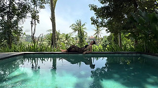 Teasing in See-thru Dress Outdoor at the Pool, Strip