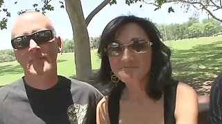 Hot dark haired wifey takes big cock