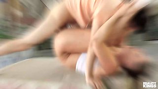 Ann joy unbuttons her half-shirt to have fun with her boobie & rub her cunt before she gets caught by Mark Zane -reality kings