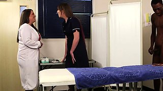 CFNM nurses suck black penis in 3some