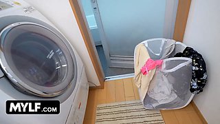Yoga pants and sweat-soaked ass: step-mother catches me masturbation to her used pants and sucks my schlong