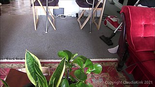 Vacuuming in White Pantihose