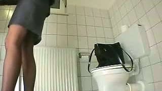 My friend's  sister in toilet before go to work decides to masturbate