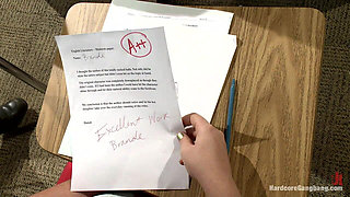 Hot MILF Teacher with Giant Tits Gangbanged by Students! Double Anal!