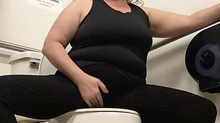 Curvy MILF in Public Toilets Horny in Cotton Panties