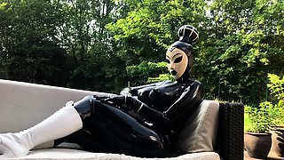 Latex slut solo anal masturbation