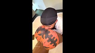 Crushing the gourd: Ebony babe with small tits and big cock