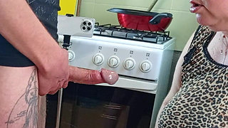Instead of Coffee, My Stepmom Started Sucking My Dick Until She Got a Lot of Cum in Her Mouth