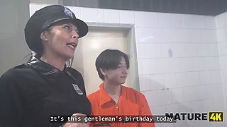 Lavra Red & Andrea Ann get naked in shower & get pounded by young stud's hard cock