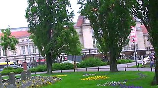 Blonde Amateur Takes Facial Outdoors In Public