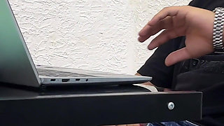 Service Employee Gets Fucked by Her Brunette Boss with Huge Penis While He Catches Her Masturbating in Her Work Office