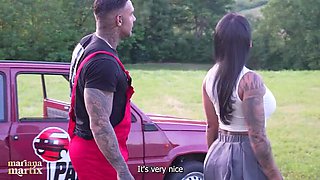 Colombian tourist gets hardcore fuck by Italian farmer on tractor - Mariana Martix big tits outdoor sex