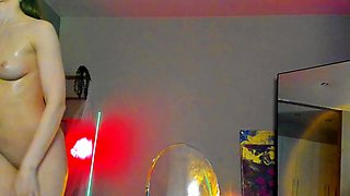 Natural babe brunette with sexy black lingerie masturbates