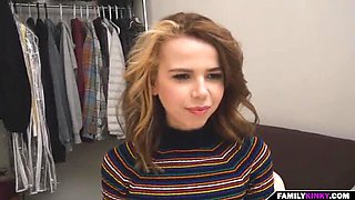 Home Alone with My Slutty Stepsister - Tiny Brunette Gives POV Blowjob