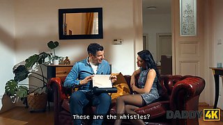Daddy4k. small-titted dark haired is professionally cheating on her boyfriend in the next room