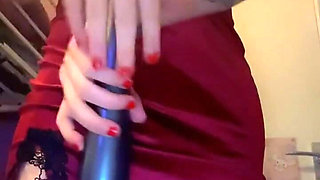 Magic Wand Squirting in Red Dress