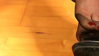 Peeptoes, Garter Belt & Black Nylons - Dangling & Foot Tease in Robe