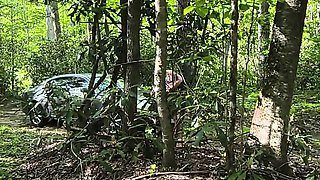 She's Caught Pussy Rubbing in the Woods Squirting on Her Car Hood
