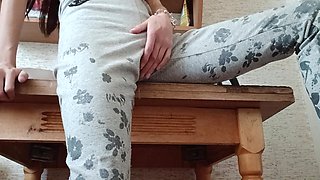 Skinny Brunette Masturbates on the Kitchen Table