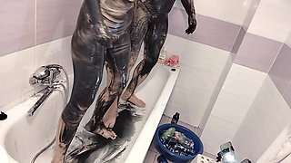 Amateur Couple Takes a Bath, Wife with Hairy Pussy, Big Ass, Big Tits.