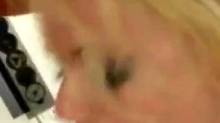 Blonde surrounded by cocks