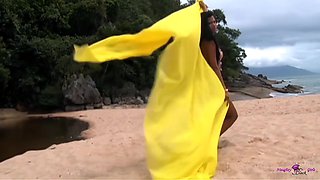 Two Ebonies Have A Dirty Threesome With A Handsome Man On The Beach