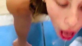 Hot Babe Receives Piss in Her Throat, Gets Facefucked, and Eat Sperm