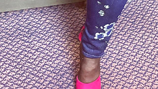 Mrs Mature Feet wearing her stinky old black work tights
