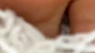 Ebony Girl Shows off Her Feet with French Pedicure in Her White Fishnets