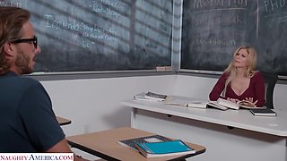 Busty professor, Casca Akashova, helps take care of her student's boner by taking his cock on her desk