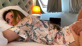 Having to share a hotel bed leads to steamy sex with stepmom
