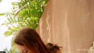 Outdoor solo masturbation with perfect skinny Russian babe Amber