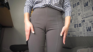 Naughty Secretary Seduces You With Her Cameltoe In Tight Trousers