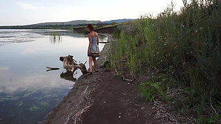 Unstripping on beach of Volga-river
