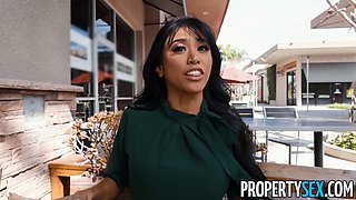 Petite Asian Real Estate Agent with massive tits gives sloppy head and takes client's big cock in her tight pussy