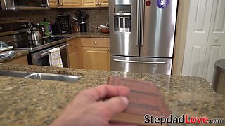 Slutty redhead gets her face covered with stepdads cum
