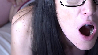 Stepsister Sneaks Into Huge Stepbrother's Room and Disturbs Him. She Sucks His Dick and Gets Taught a Lesson!
