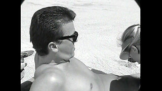 Threesome - Young Skinny Blondie Slut Fucks Her Stepdad's Friends on the Beach