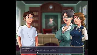 Summertime Saga, she gave him a handjob in the shower and cleaned him up.