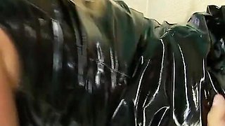 Busty babe in leather lets herself be fucked to orgasm.