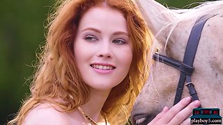 Gorgeous steamy redhead mommy outdoor solo