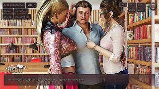 Threesome with Two Hot Collage Girl in Public Library - 3D Hentai Animated Porn With Sound - Living With Temptation
