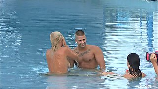 Laia Prats and Michelle Soleil have a blast fucking a guy in a pool
