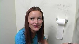 Black dude gets his dick pleasured by a redhead. Gloryhole