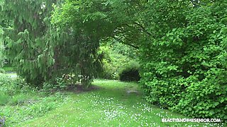 Naughty teen and old geezer outdoor sex